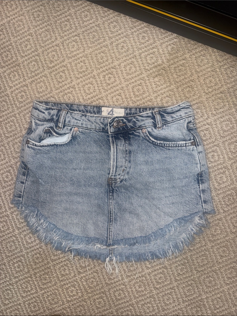 Free People Denim Frayed Hem Mini Skirt - Light Blue